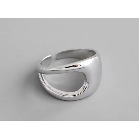 NEW UNIQUE SILVER ABSTRACT RING, OPEN RING, SILVER ADJUSTABLE RING, UNISEX RING - Picture 9 of 12